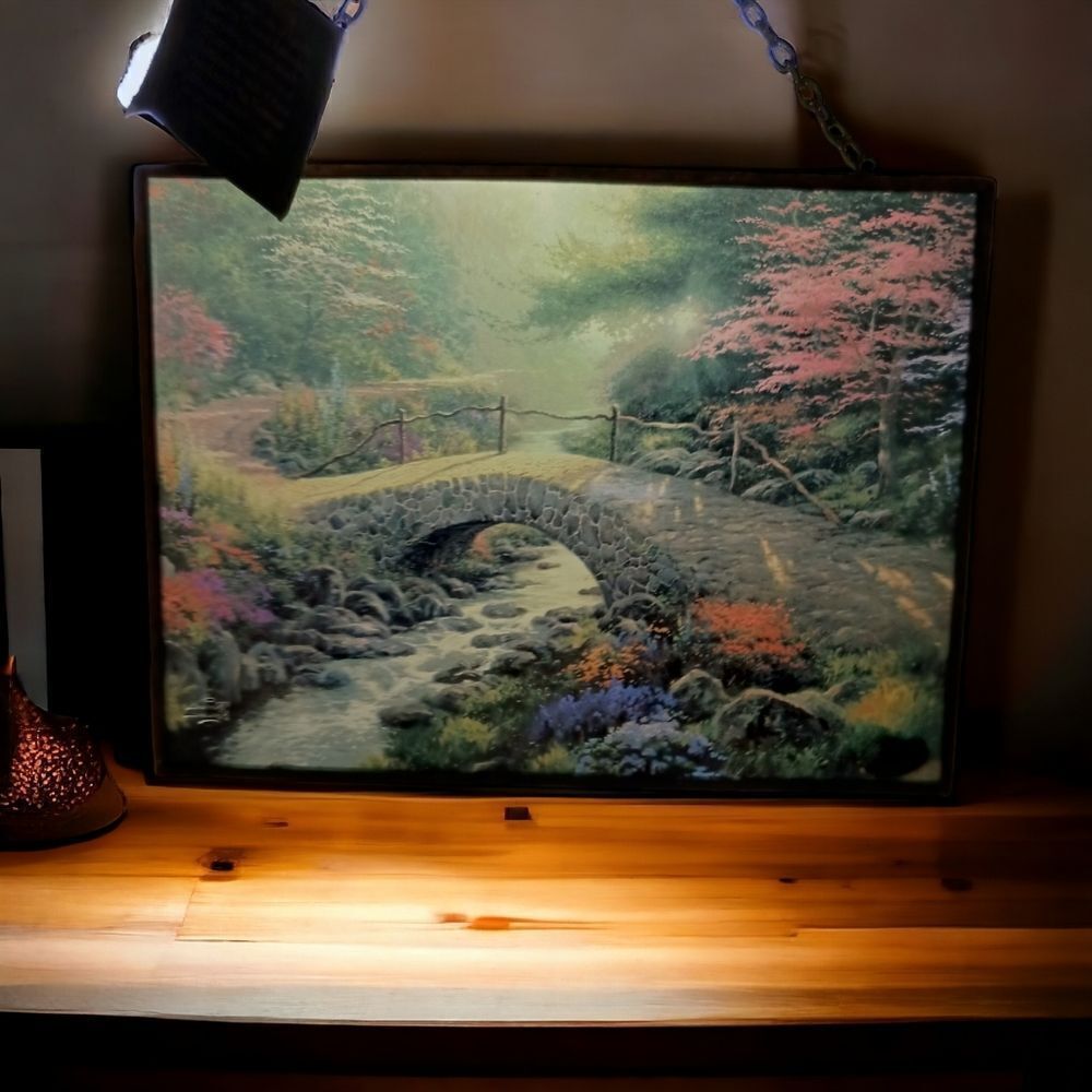Thomas Kinkade Stained Glass Suncatcher Window Art Decor Bridge Of Faith Vintage